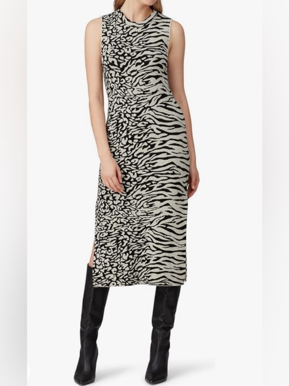 Proenza Schouler Black and White Animal-Print Sleeveless Midi Dress